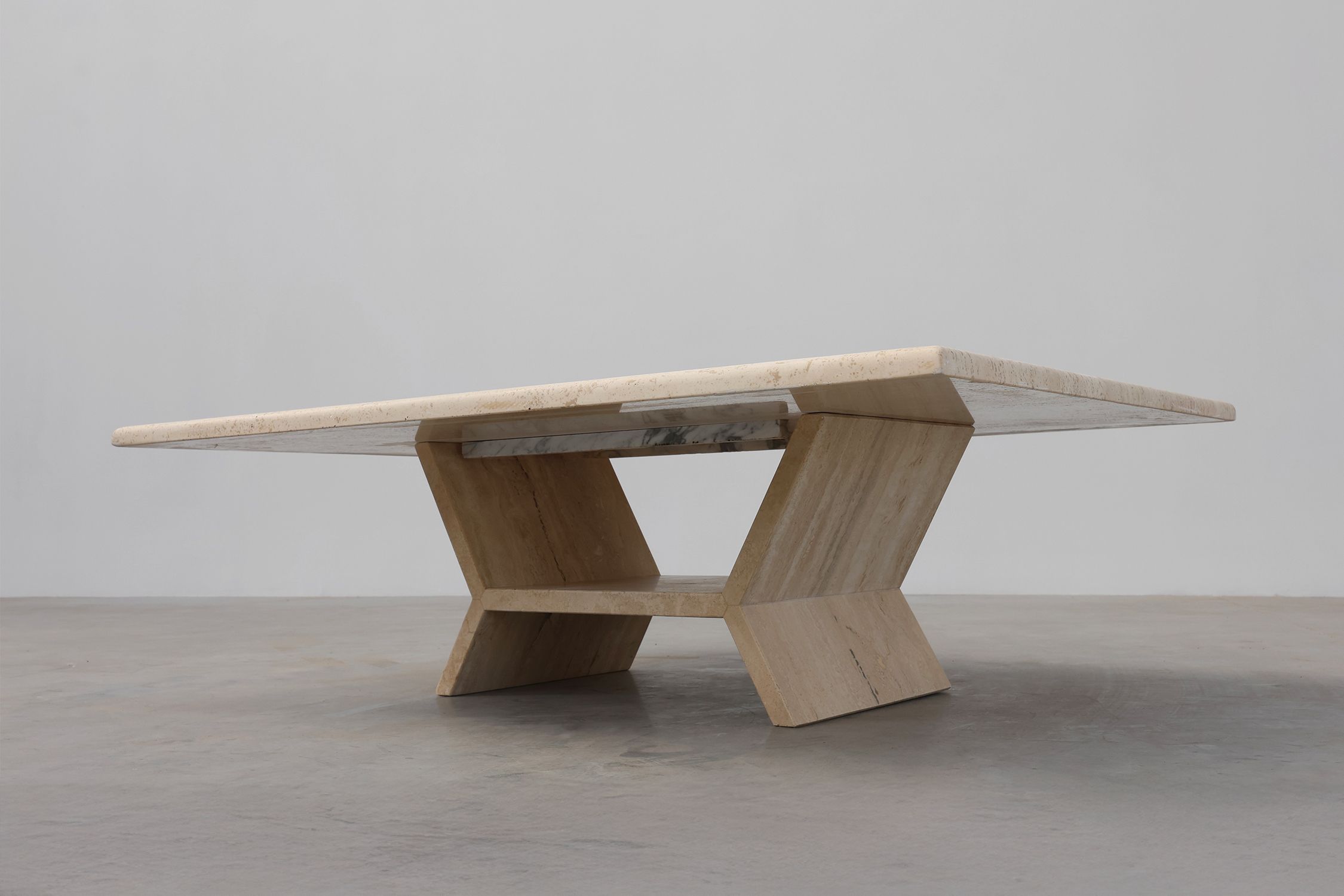Sculptural geometric rectangular travertine coffee table, Italy 1960sthumbnail